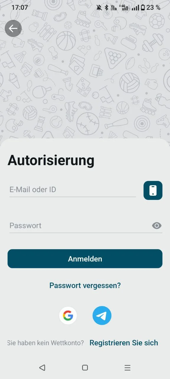 Coldbet Login-Maske in der mobilen App